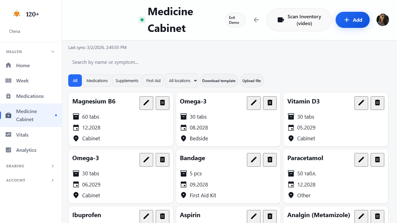 Medicine Cabinet — AI-powered medication inventory with Scan Schedule feature